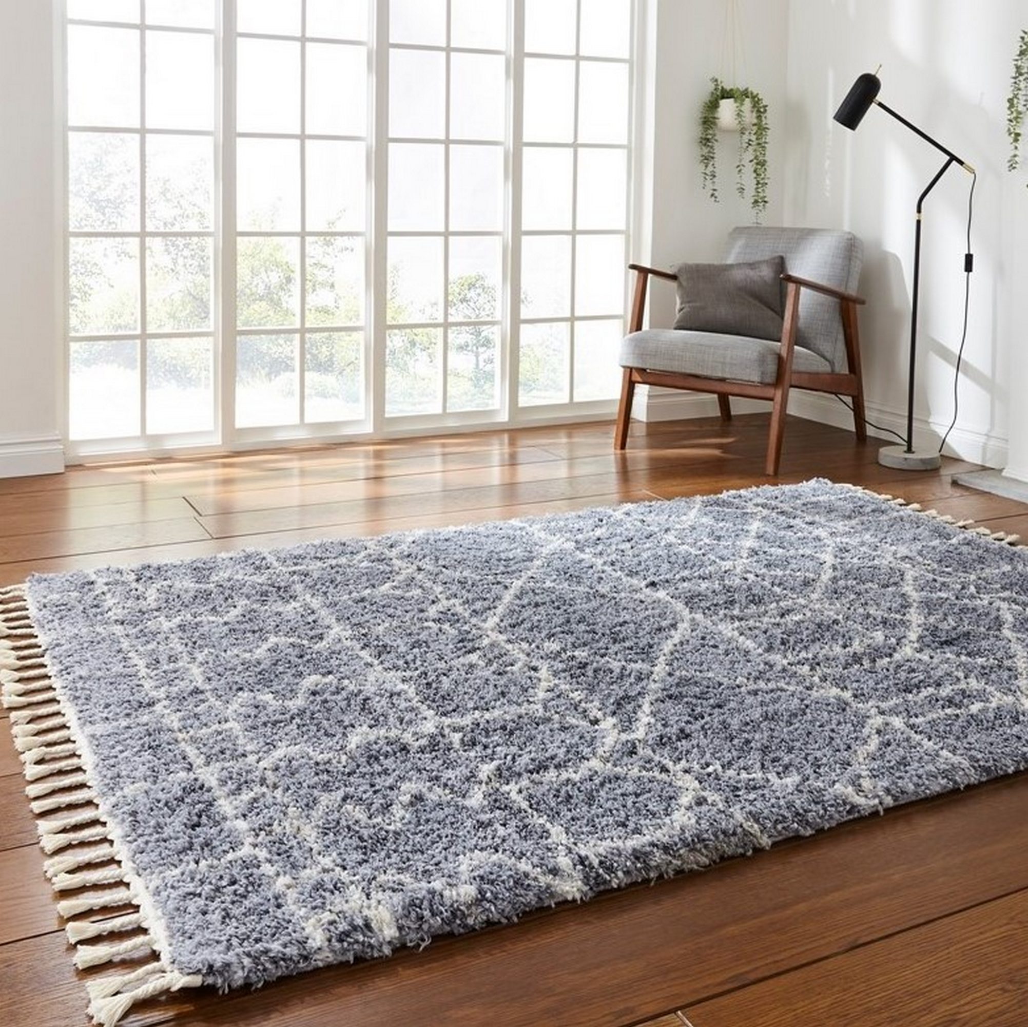 Boho Moroccan 1687 Shaggy Rugs In Grey Ivory